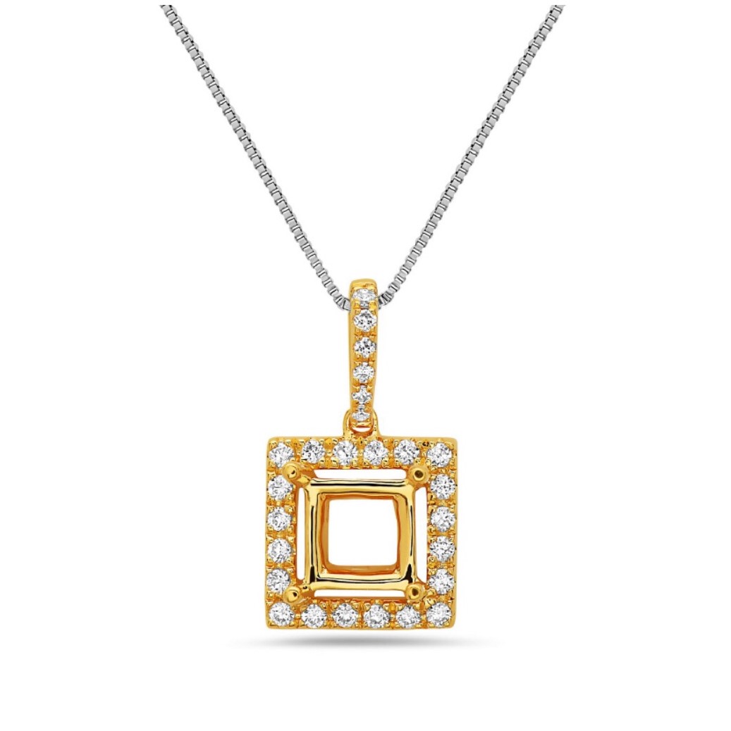 Square Pendant Gemstone Holder in Yellow Gold